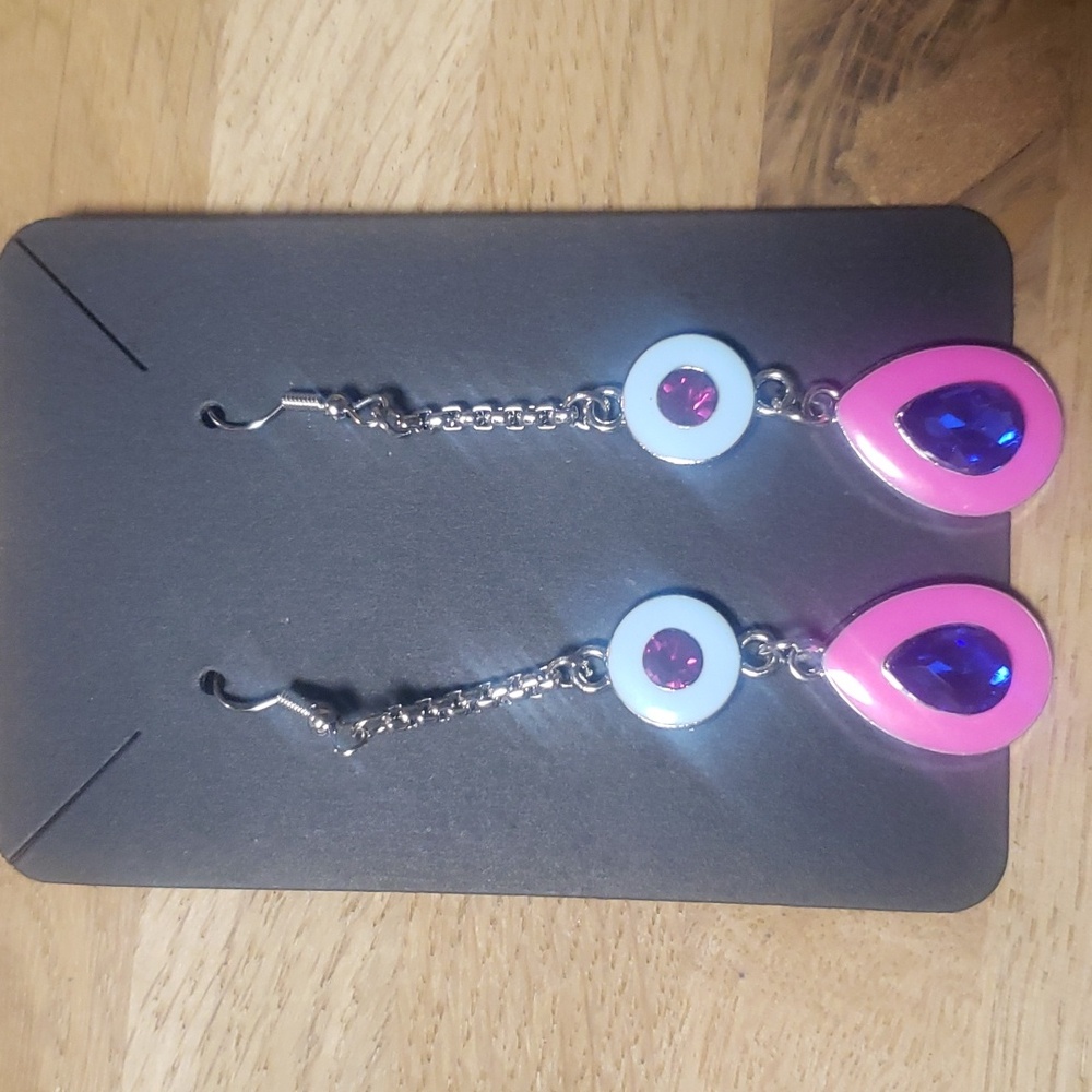 Blue and pink dangle earrings